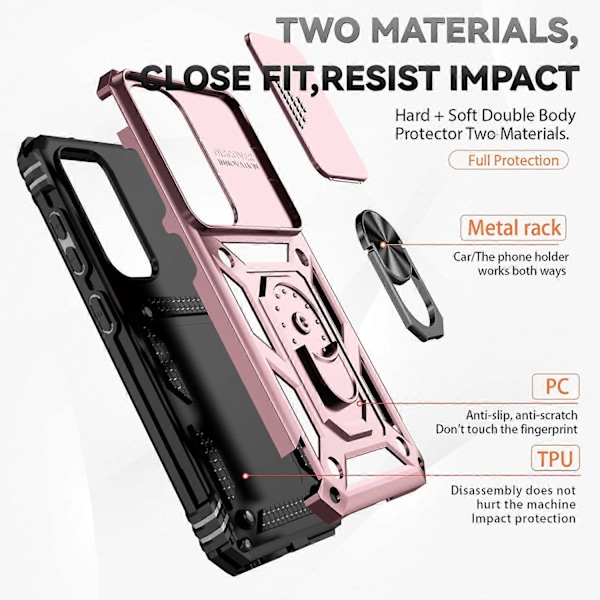 För Samsung Galaxy S23 FE Skal Skjutbart Kameralock PC+TPU Mobilskal med Ringstativ Multicolor Style E