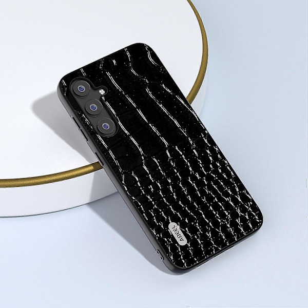För Samsung Galaxy S23 FE Krokodiltextur Äkta Läder+PC+TPU Telefonfodral Stöttåligt Skydd Multicolor Style A