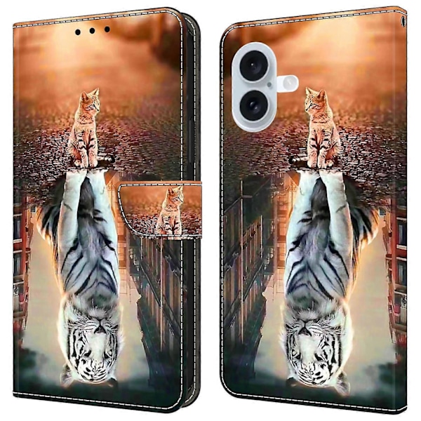 iPhone 16 Plus -lompakkokotelo magneettilukolla ja 3D-kuviollisella nahkapuhelinkuoressa Multicolor Style I
