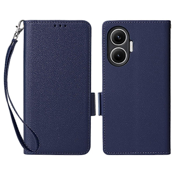 Til Xiaomi Redmi Turbo 4 Pro 5G Etui med Håndledsrem Litchi Tekstur PU Læder Pung Telefon Cover Multicolor Dark Blue