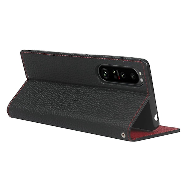 Litchi Tekstur Ægte Læder Stand Case Wallet Telefon Cover til Sony Xperia 1 III 5G