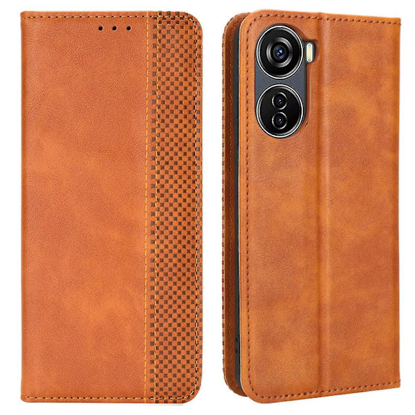 För Zte Blade V40 Design Pu Läderställ Phone Case Retro Cover Brown