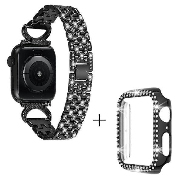 Type C Klokkereimer med PC-deksel for Apple Watch Series 8 7 45mm, 5-rads Rhinestone Dekor Rustfritt Stål Multicolor Style A