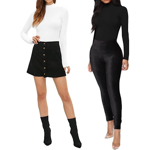Dame Mock Turtle Neck Langærmet Toppe Bodysuit Jumpsuit A Long Sleeve White X-Large