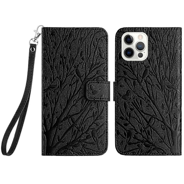 För iPhone 14 Pro Skal Präglat Enfärgat Läder Plånboksfodral Multicolor Style C