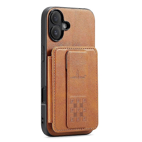 FIERRE SHANN 024 -tyylinen iPhone 16 -kotelo korttipidikkeellä ja jalustalla, vahapintainen nahka + TPU-puhelinkuori Multicolor Style E