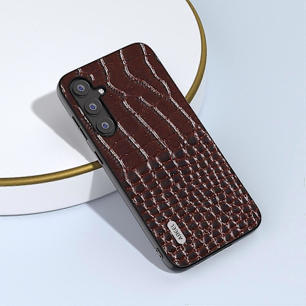 För Samsung Galaxy S23 FE Krokodiltextur Äkta Läder+PC+TPU Telefonfodral Stöttåligt Skydd Multicolor Style D