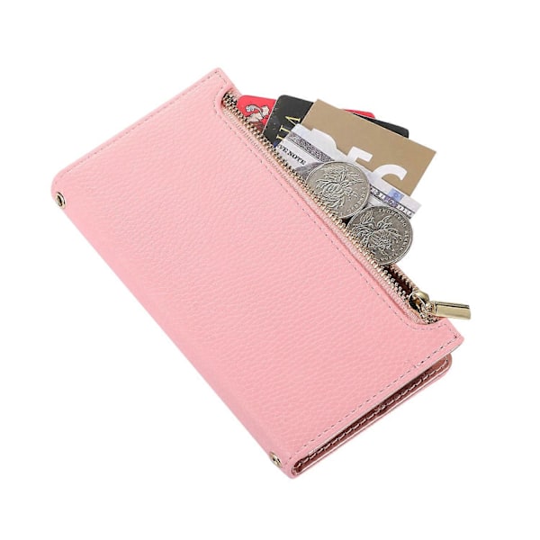 Til iPhone 15 Plus Cover Lynlåslomme Litchi Tekstur PU Læder Telefon Cover med Rem Multicolor Style A