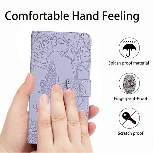 Til Samsung Galaxy A55 5G Butterfly Læder Etui med Håndledsrem Telefon Cover Multicolor Style C