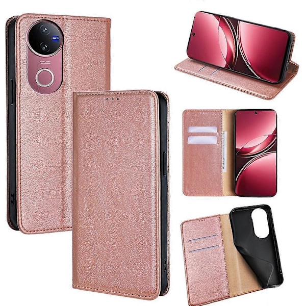 Plånboksfodral i PU-läder med magnetisk stängning för vivo V50 5G Multicolor Rose Gold