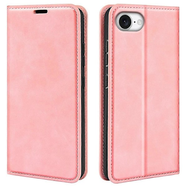Fodral för iPhone 16e, Skinn Touch Läder Plånbok Mobilskal - Grå Multicolor Pink
