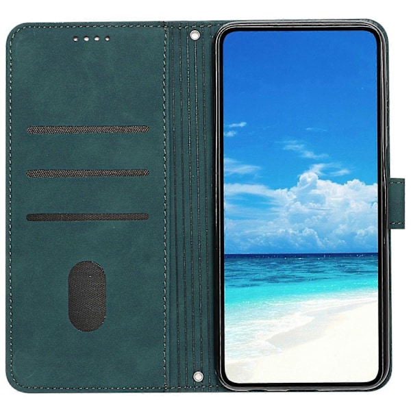 Til Motorola Moto G05 4G Etui Visningsstativ PU Læder Telefon Cover Præget Mønster Multicolor Green