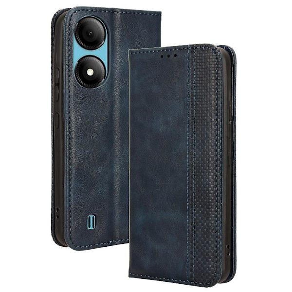 För Zte Blade A33s Case Stativ Retro Cover Blue