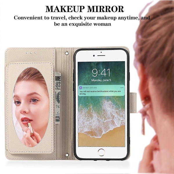 PU læder tegnebogsetui med 2 stropper til iPhone SE/SE/7/8 4,7 tommer Multicolor Beige
