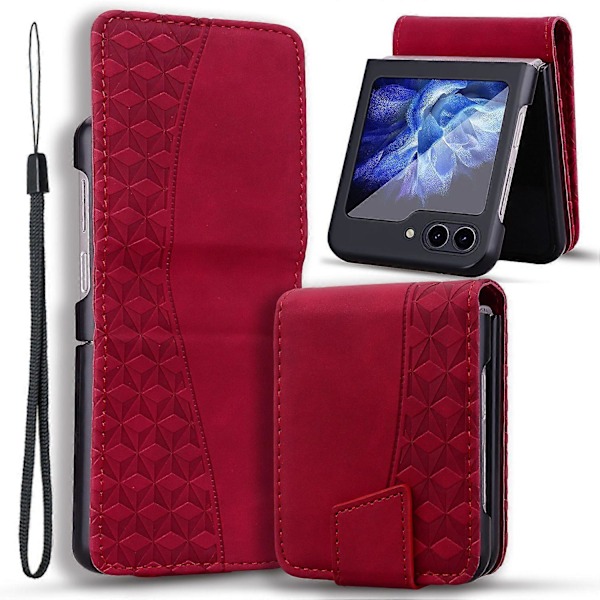 Til Samsung Galaxy Z Flip5 5G Etui Præget PU Læder+PC Telefon Cover Multicolor Style E
