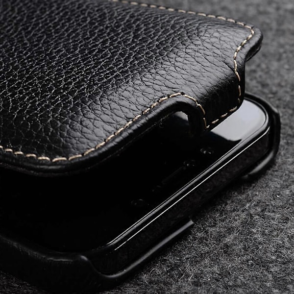 MELKCO iPhone 15 Plus -kotelo, pystysuora läppä, aitoa lehmännahkaa + PC-iskunkestävä suojus Multicolor Style B