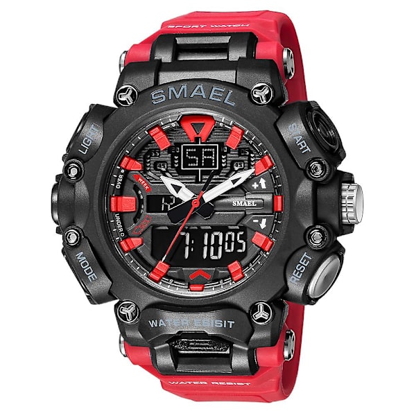 Smael Watch Herr Digital Quartz Double Display Klockor Ungdom Militär Herr Vattentät stoppur Väckarklocka Man Cool Hour Red