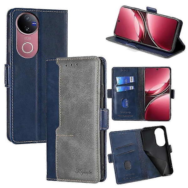 Kontrastfarvet tegnebog i læder til vivo V50 5G Multicolor Blue + Grey