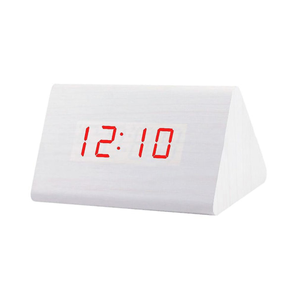 Digital trä USB LED Nattljus Väckarklocka Termometer Display Timepiece WhitewoodRed