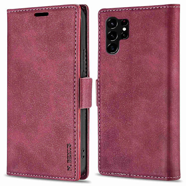 N.bekus Til Samsung Galaxy S23 Ultra Ensfarvet Hud-berøringsfølelse Pu Læder Cover Dobbelt Magnetisk Lås Stødsikkert Stand Wallet Telefon Cover Wine Red