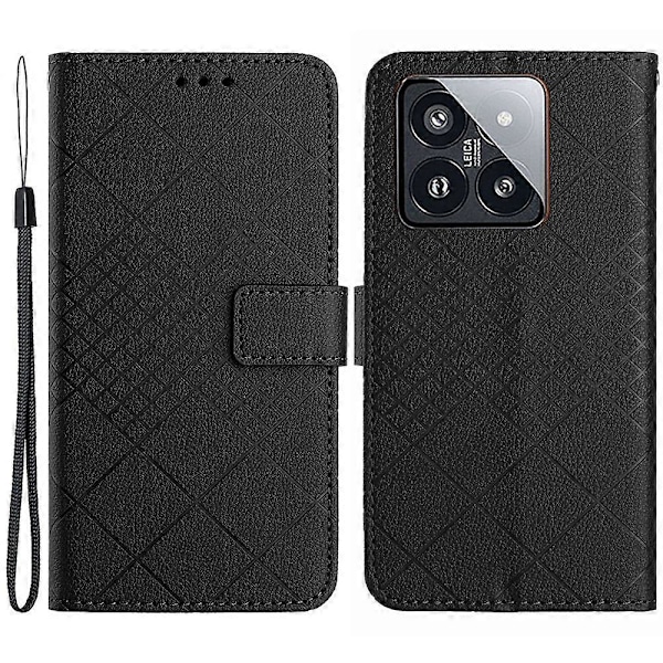 HT06 Skal för Xiaomi 14 Anti-repa Präglat PU Läder Litchi Textur Smartphone Skydd Multicolor Style A
