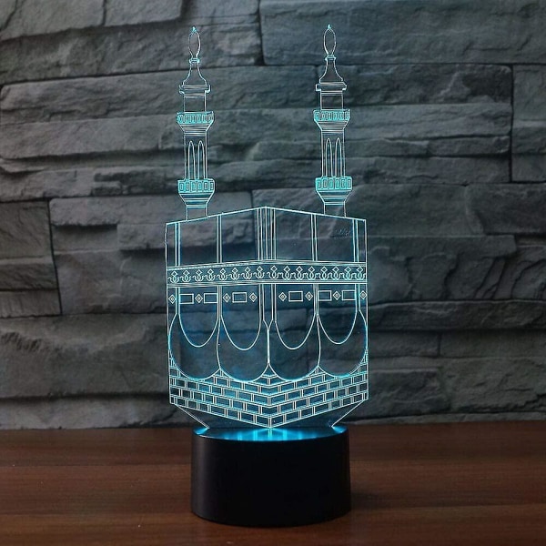 3d moské muslimsk nattlampa 7 färgförändring led bordsbordslampa akryl platt abs bas USB laddare heminredning Brithday jul barn barn present