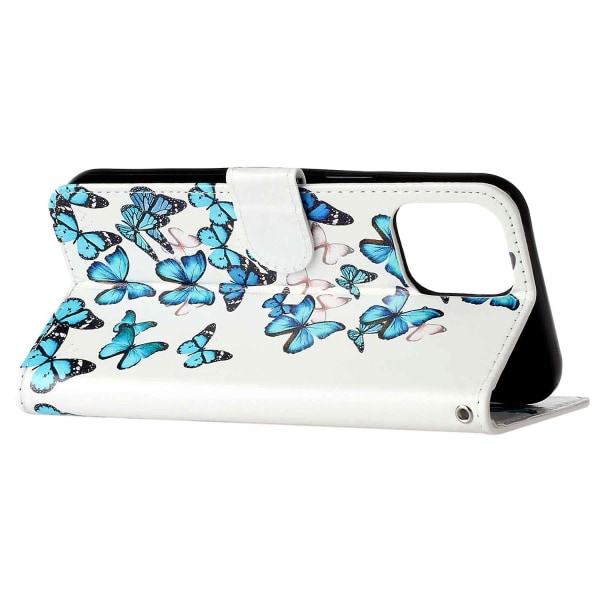 För Iphone 15 Pro Plånboksställ Pu Läder Phone case Mönster Utskrift Anti-dropp cover Blue Butterflies