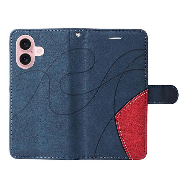 KT Leather Series-1 Etui til iPhone 16 Farvesplejsning Tegnebog PU Læder Telefoncover Multicolor Style B