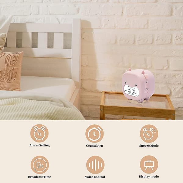 Barn Väckarklocka Sovrum Datum Temperatur Snooze Wake Up Light&night Light Hy pink