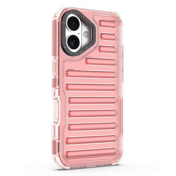 Stripete design deksel til iPhone 16 Plus, sklisikkert, avtakbart TPU+PC-telefondksel - Grå Multicolor Deep Pink