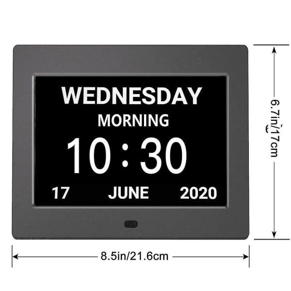 Digital kalenderväckare Dagklocka med 8" stor skärm, Am Pm, 5 väckarklockor, demensklockor Led elektronisk skrivbordskalender Äldre väckarklocka Perpet Black