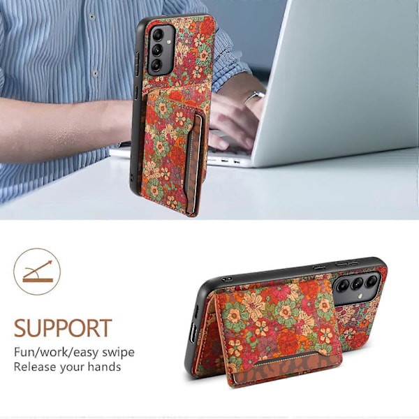 Samsung Galaxy A05s 4G -kotelo, värikäs kukkakuvioinen nahkainen takakansi korttipidikkeellä ja jalustalla Multicolor Style D
