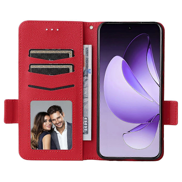 Skal för Oppo Reno13 Pro 5G med handledsrem, litchi-textur PU-läder plånboksfodral Multicolor Red