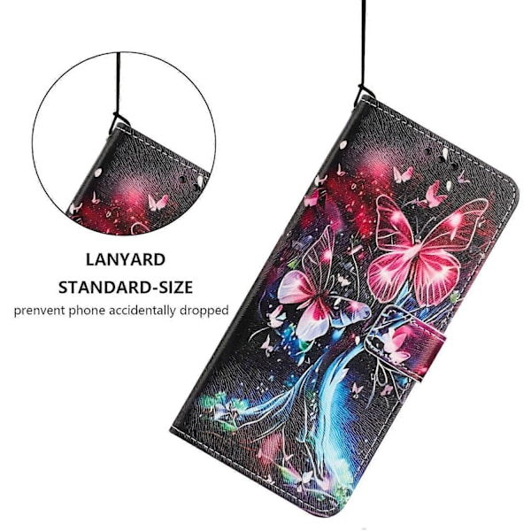 YX-2501 Plånboksfodral för iPhone 15 Plus/ 14 Plus Mönstertryck PU Läder Telefonskal med Snodd Multicolor Butterfly Tree
