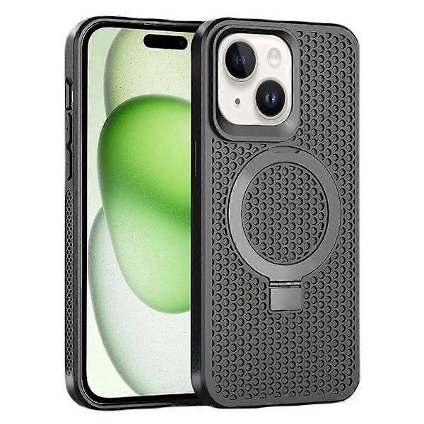 Andningsbart värmeavledande telefonfodral med stativ, gummerad TPU magnetiskt skal för iPhone 15 Plus Multicolor Style A