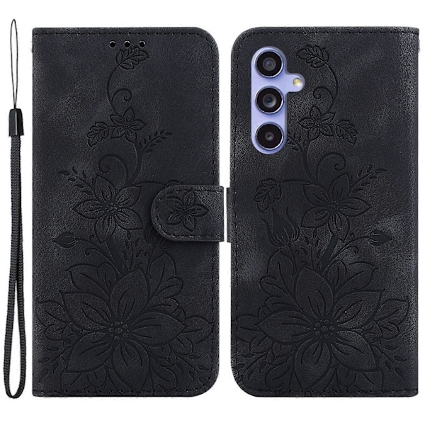 För Samsung Galaxy S23 FE Präglat Liljeblomma Smartphone Skal PU Läder Ställ Plånboksfodral Multicolor Style A