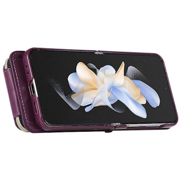 Til Samsung Galaxy Z Flip5 5G Etui Læder+PC Lynlås Telefon Cover med Håndledsrem Multicolor Style B