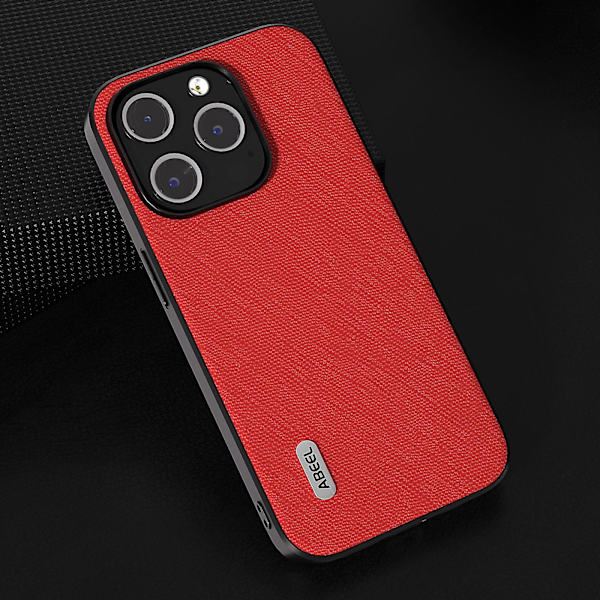 IPhone 15 Pro:lle Naudanvuota Nahka + PC + TPU Kuori Ristikkäiskuvio Liukumaton Puhelinkotelo Red
