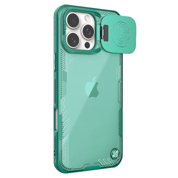 NILLKIN Iceblade Prop Skal för iPhone 16 Pro Max PC+TPU Mobilskal med Linsskydd Ställ - Multicolor Green