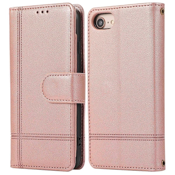 PU læder tegnebogsetui med 2 stropper til iPhone SE/SE/7/8 4,7 tommer Multicolor Rose Gold