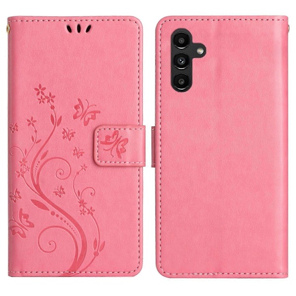 Samsung Galaxy S24 FE Kotelo PU Nahkainen Puhelinlompakkokotelo Hihnalla - Harmaa Multicolor Pink