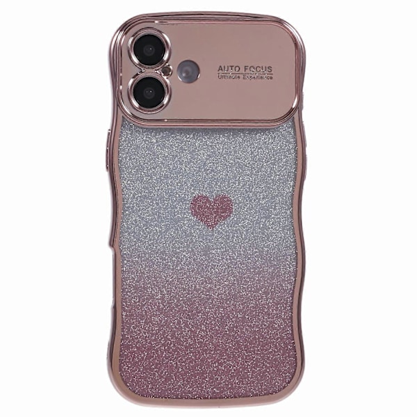 Skal för iPhone 16 Plus Kärlekshjärta Gradient Glitter TPU Telefonfodral Elektropläterad Krullig Ram Multicolor Style C