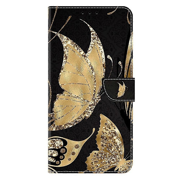 Xiaomi Redmi Note 14 5G Kotelo Magneettilukolla 3D Kuvio Nahkainen Lompakko Puhelinkotelo Multicolor Golden Butterfly