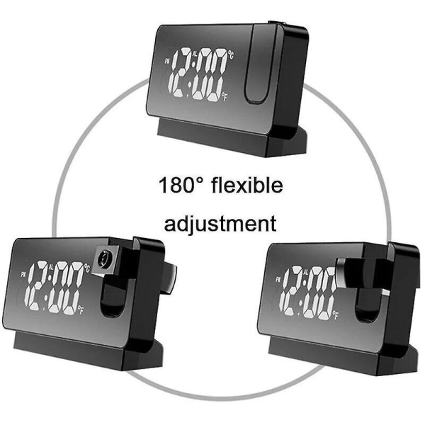 Projektionsväckarklocka för sovrum, digital väckarklocka Radiodimmer och USB laddningsportar, 180 roterbar projektor, dubbla larm, snooze, klar led disp