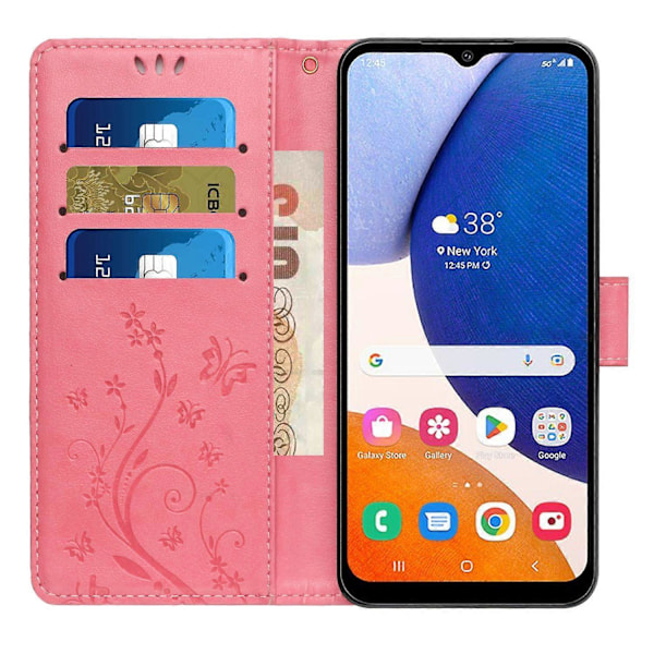 Samsung Galaxy S24 FE Kotelo PU Nahkainen Puhelinlompakkokotelo Hihnalla - Harmaa Multicolor Pink