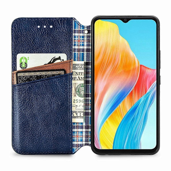 Oppo A38 4G/A18 4G Magneettikotelo, kohokuvioitu vinoneliökuvio, lompakkopuhelimen suojus Multicolor Style A