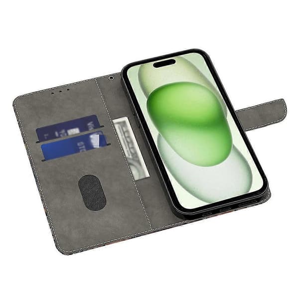 Plånboksfodral för iPhone 15, 3D-mönster tryckt läder flipfodral Multicolor Style A