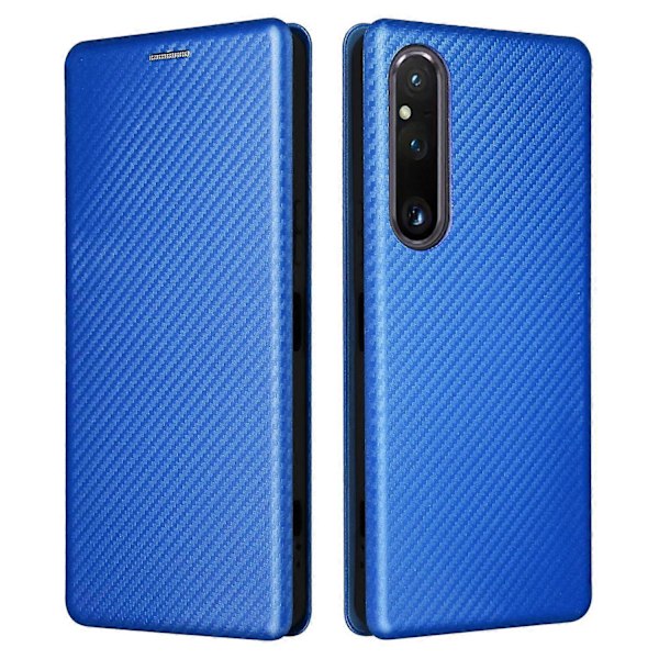 Sony Xperia 1 V -puhelimelle tarkoitettu PU-nahkainen suojakotelo jalustalla, hiilikuitukuvioinen korttipidike Multicolor Style B