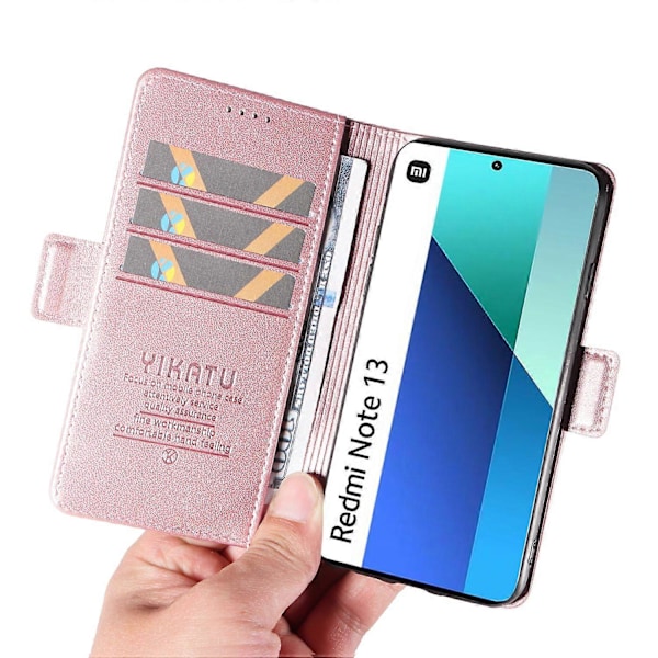 YIKATU YK-003 Læder Wallet Case med Magnetisk Side Lukning til Xiaomi Redmi Note 13 4G Multicolor Rose Gold