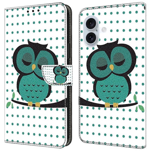 iPhone 16 Plus -lompakkokotelo magneettilukolla ja 3D-kuviollisella nahkapuhelinkuoressa Multicolor Style H